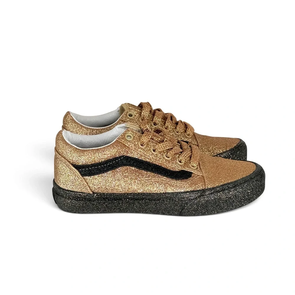 Vans Old Skool Gold Black Glitter Skate Shoes Kids Size 3.0 Low Top Sneakers